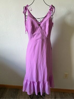 Aidan Mattox Lilac Tie-Shoulder Ruffle Hem Midi Dress